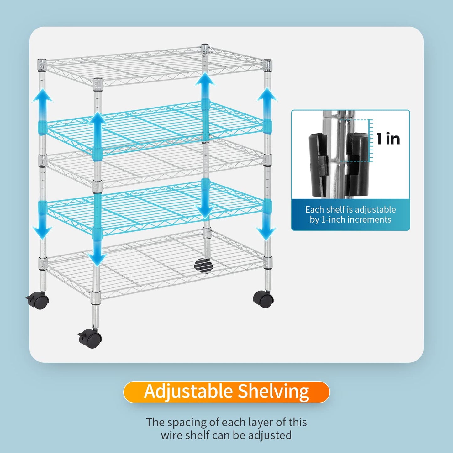 FDW 3 Tier Wire Shelving Metal Storage Shelves 23L x 13W x 32H Layer Storage Shelves with Wheels