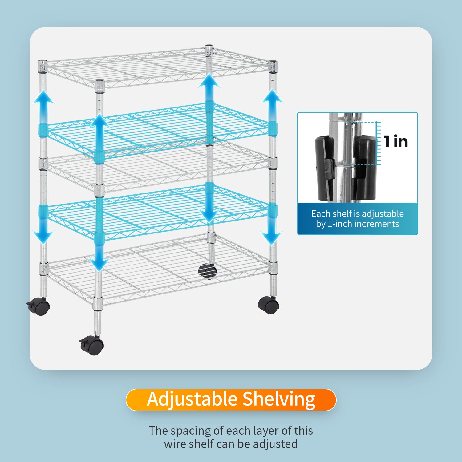FDW 3 Tier Wire Shelving Metal Storage Shelves 23L x 13W x 32H Layer Storage Shelves with Wheels