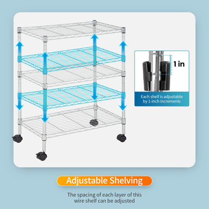 FDW 3 Tier Wire Shelving Metal Storage Shelves 23L x 13W x 32H Layer Storage Shelves with Wheels
