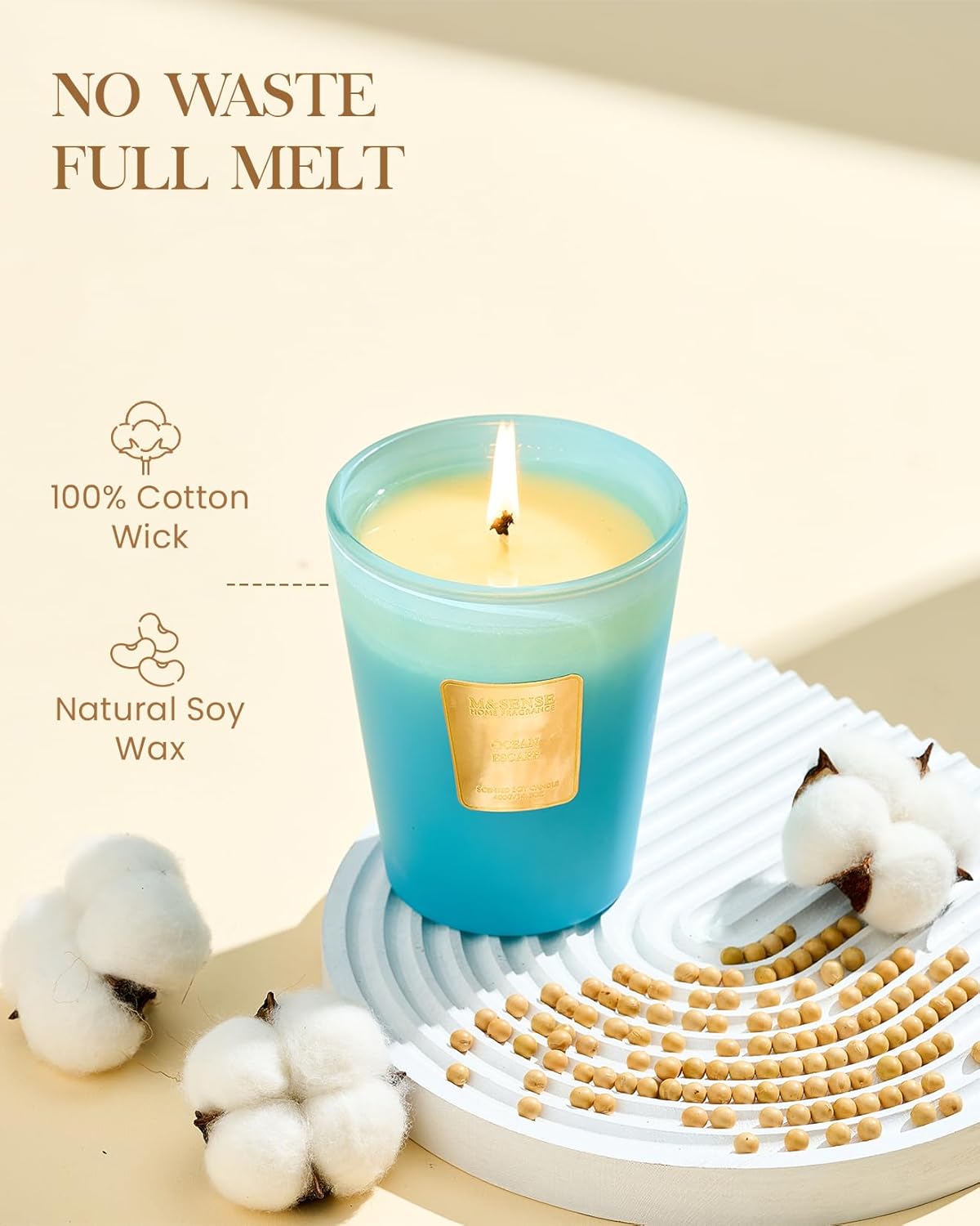 M&SENSE Ocean Escape Scented Natural Soy Wax Candle, 14.1oz 60 Hours Long Lasting Slow Burning