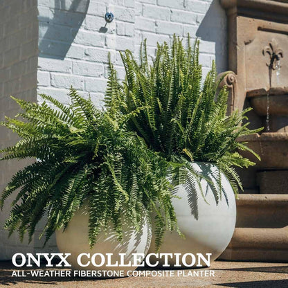 Ash & Ember Onyx 24" D Ceramic Indoor Outdoor Round Sphere Planter, Satin Ivory, Home Décor
