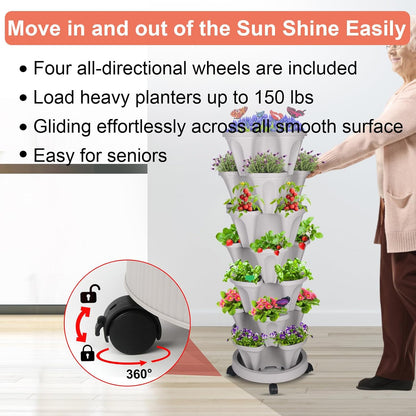 DUNCHATY Stackable Planter, Vertical Strawberry Planter with Garen Tool Set, Self Watering Garden