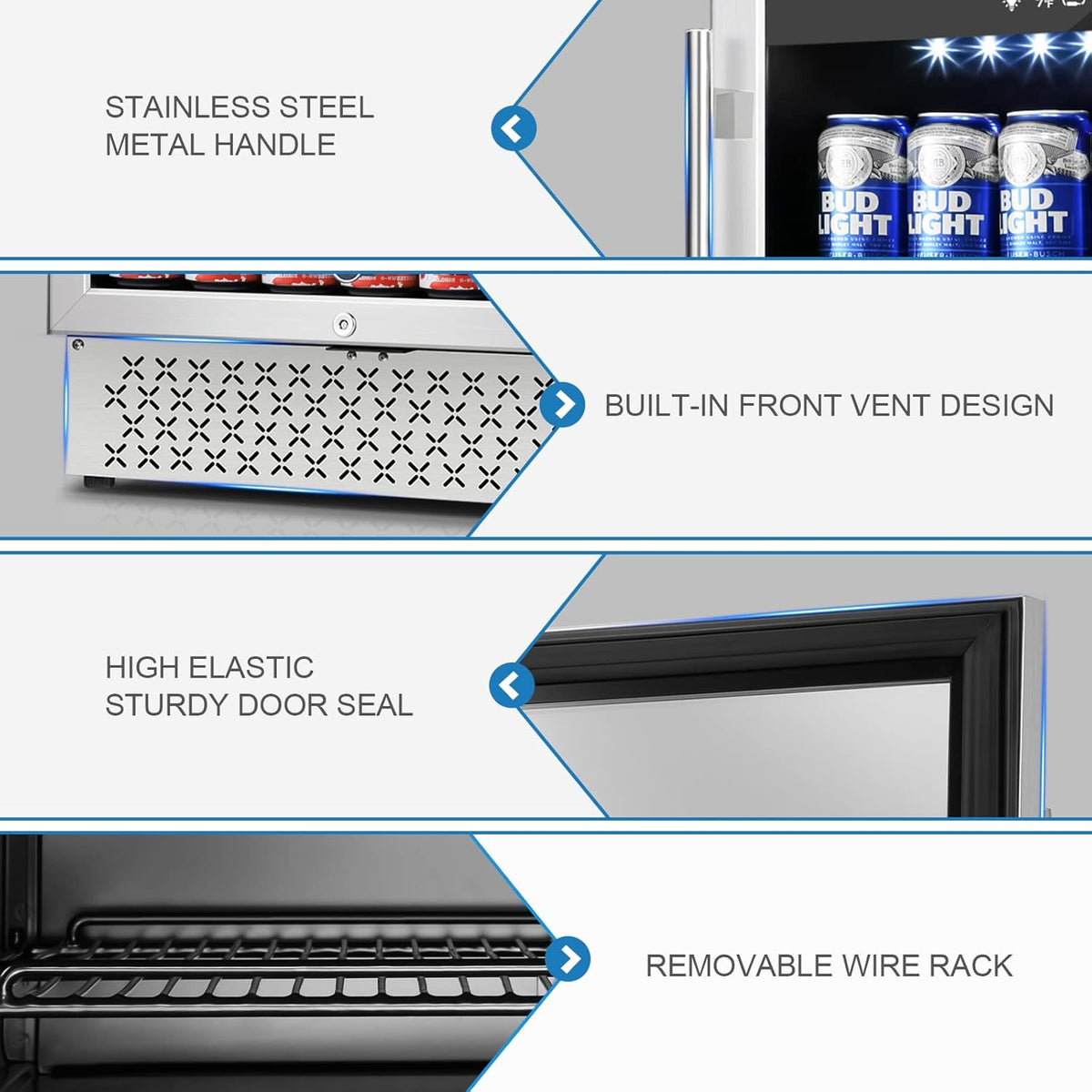 Tylza Beverage Refrigerator 24 Inch, 190 Can Built-in/Freestanding Beverage Cooler Fridge with