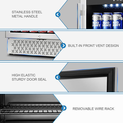 Tylza Beverage Refrigerator 24 Inch, 190 Can Built-in/Freestanding Beverage Cooler Fridge with