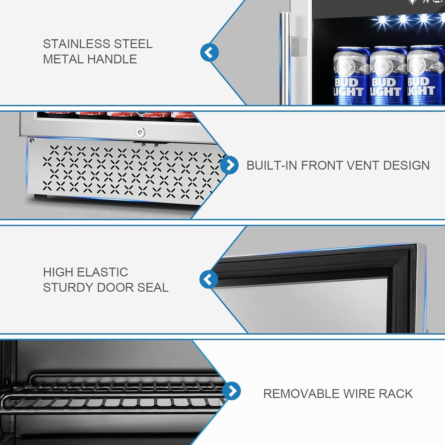 Tylza 24 Inch Beverage Refrigerator, 190 Can Capacity, Glass Door, Advanced Cooling Tech, Ideal for