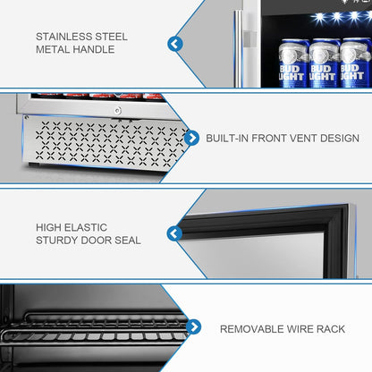 Tylza 24 Inch Beverage Refrigerator, 190 Can Capacity, Glass Door, Advanced Cooling Tech, Ideal for