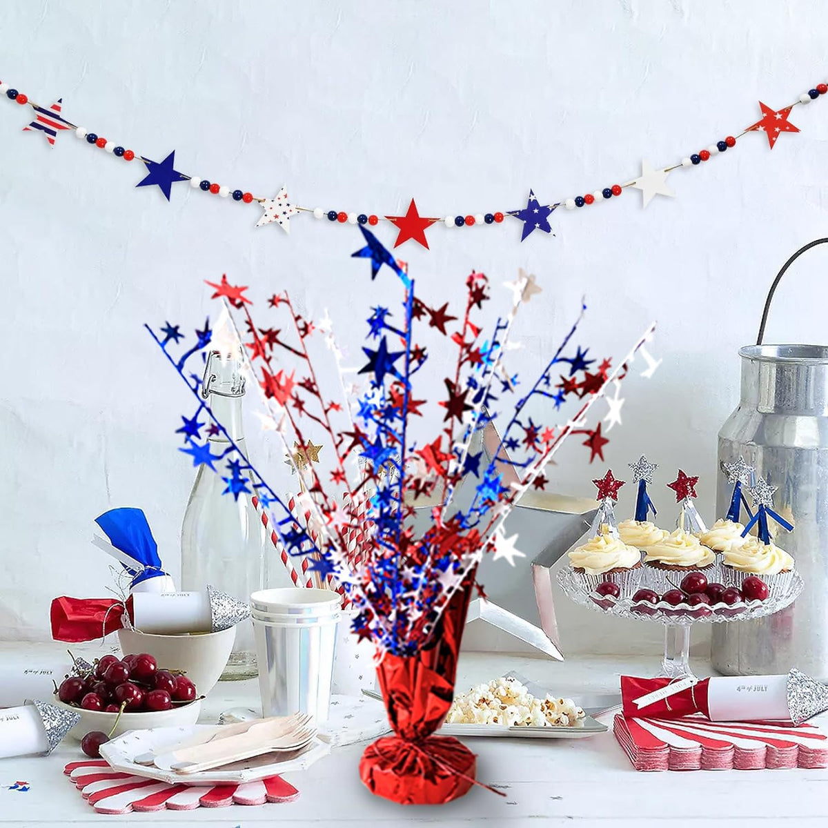 6 Pack 4th of July Table Centerpiece Decoration Metallic Foil Spray Star Burst Patriotic Decoration
