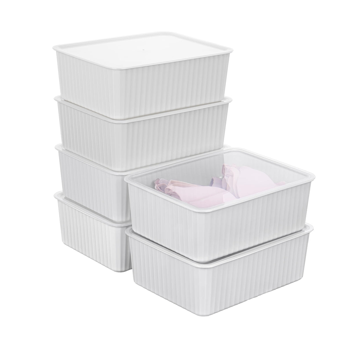 Cetomo Plastic Underwear Drawer Organizer with Lid, Lidded Storage Box for Bras, Plastic Basket for