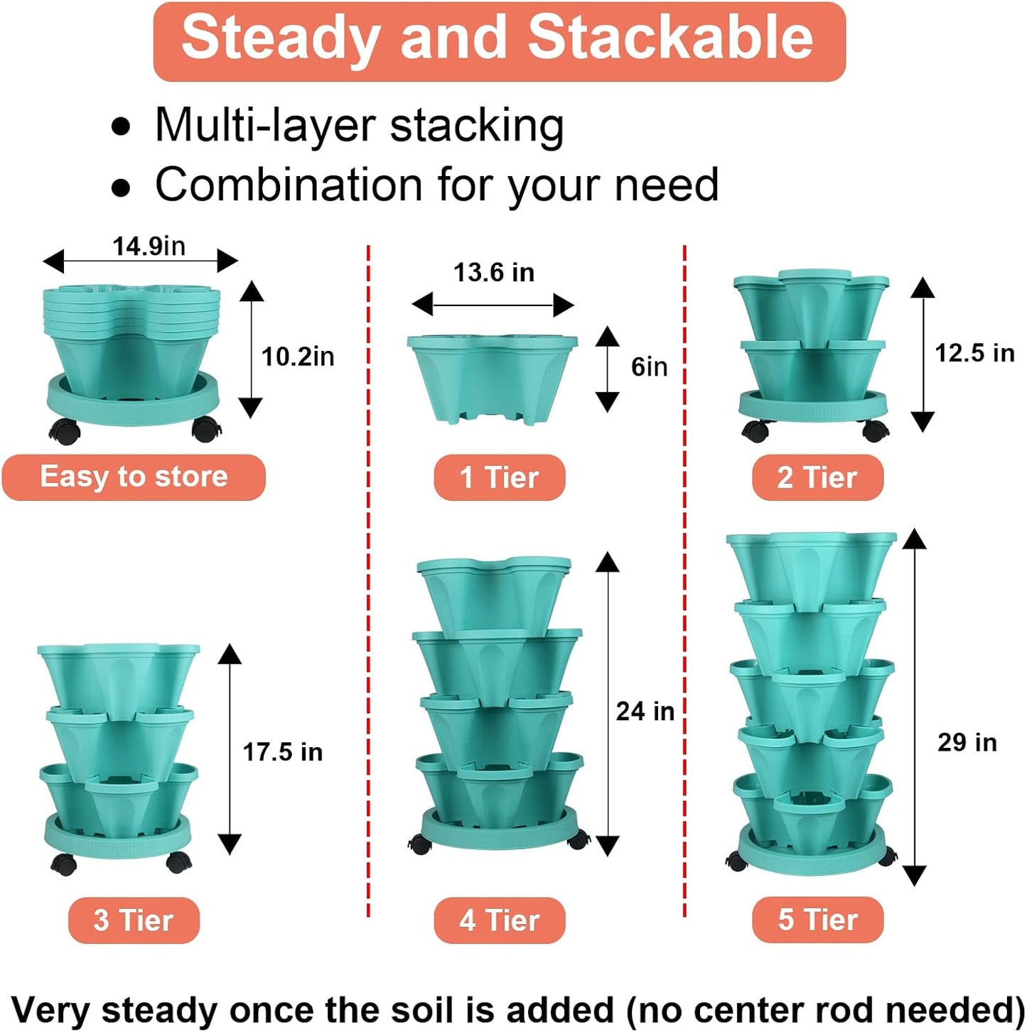 Vertical Planter 5 Tier Stackable Planters Garden Planters Strawberry Herb Flower and Vegetable