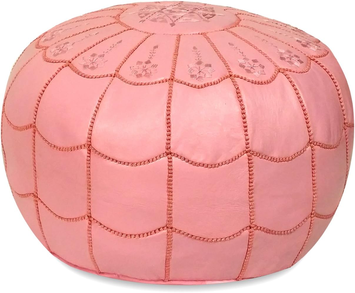 Stuffed Arch Design Moroccan Leather Pouf Ottoman, Handmade, Pre-Filled, 100% Genuine Leather, 14”