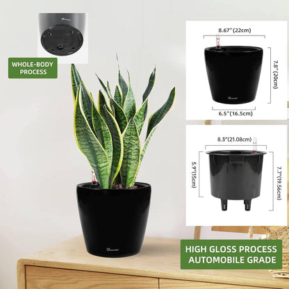 Dexceder 9x8 Inches High Gloss Self Watering Planter Indoor Outdoor, Inner Pot Design, Thickened