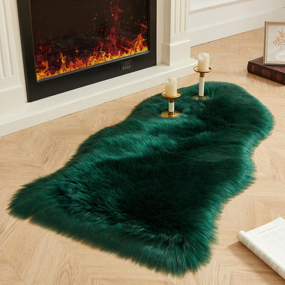 AMTOVO Faux Fur Rug, Dark Green Area Rug, Fluffy Sheepskin Rug, Fuzzy Ultra Soft 2 x 4 ft Shag Rugs