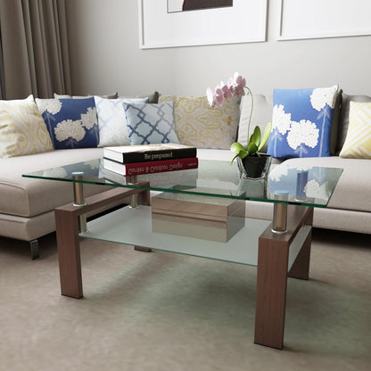 Glass Coffee Table for Living Room, Mordern Sofa Center Tables with Storage, Brown Metal Leg