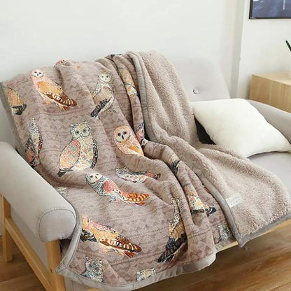 UKELER Flannel Sherpa Throws 60'' x 50'' - Cute Colorful Owl Design Soft Plush Flannel Blanket