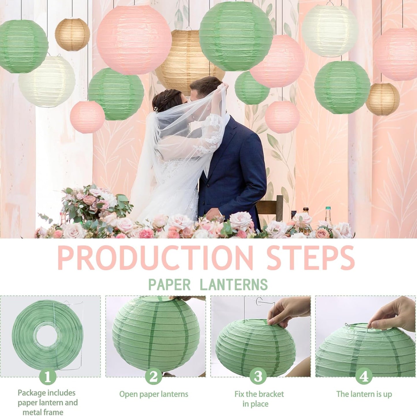 ADLKGG Paper Lanterns Party Decorative, Round Hanging Paper Lanterns Wedding Decorations for Sage