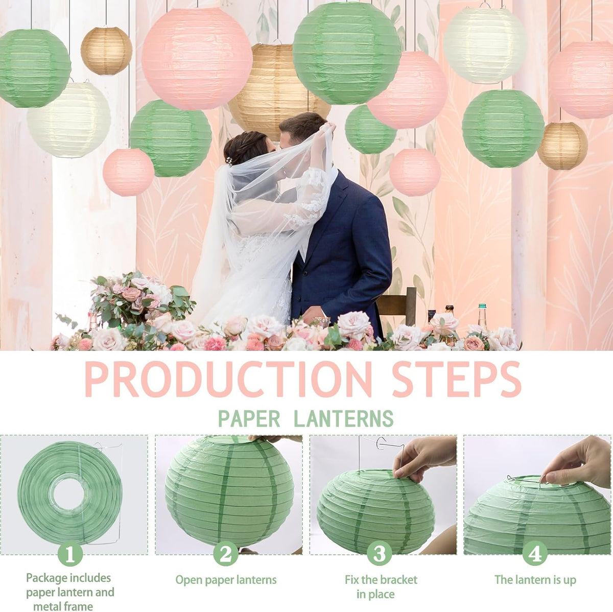 ADLKGG Paper Lanterns Party Decorative, Round Hanging Paper Lanterns Wedding Decorations for Sage