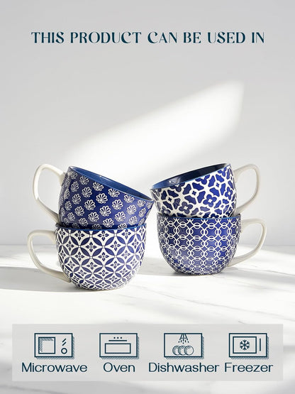 DOWAN Coffee Mugs Set of 4, 24 oz Large Coffee Mugs, Jumbo Soup Mugs With Handles, Ceramic Coffee