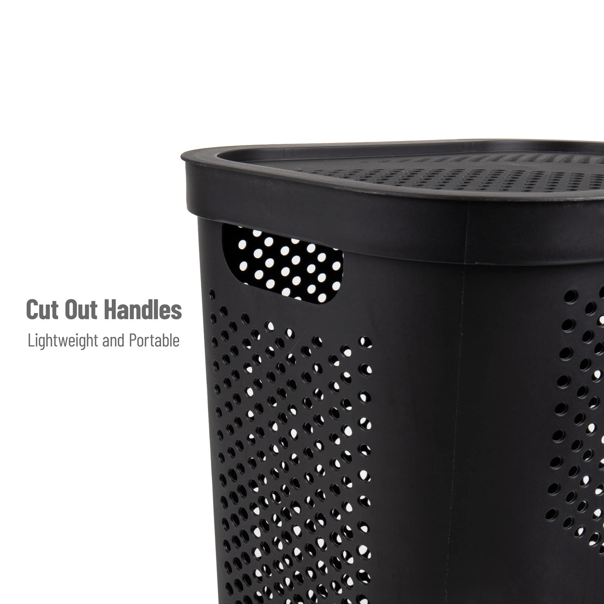 Mind Reader Slim Laundry Hamper with Lid, 60L Clothes Basket, Ventilated Plastic, Black