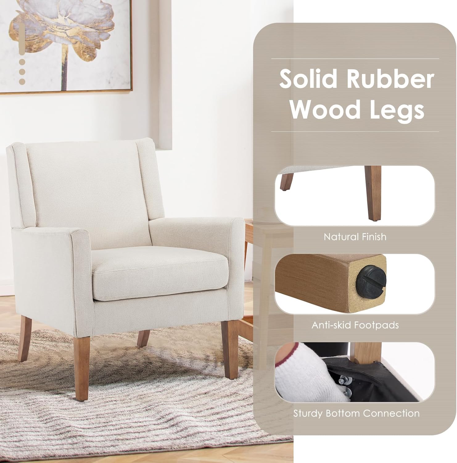 COLAMY Modern Wingback Living Room Chair, Upholstered Fabric Accent Armchair, Single Sofa Chair