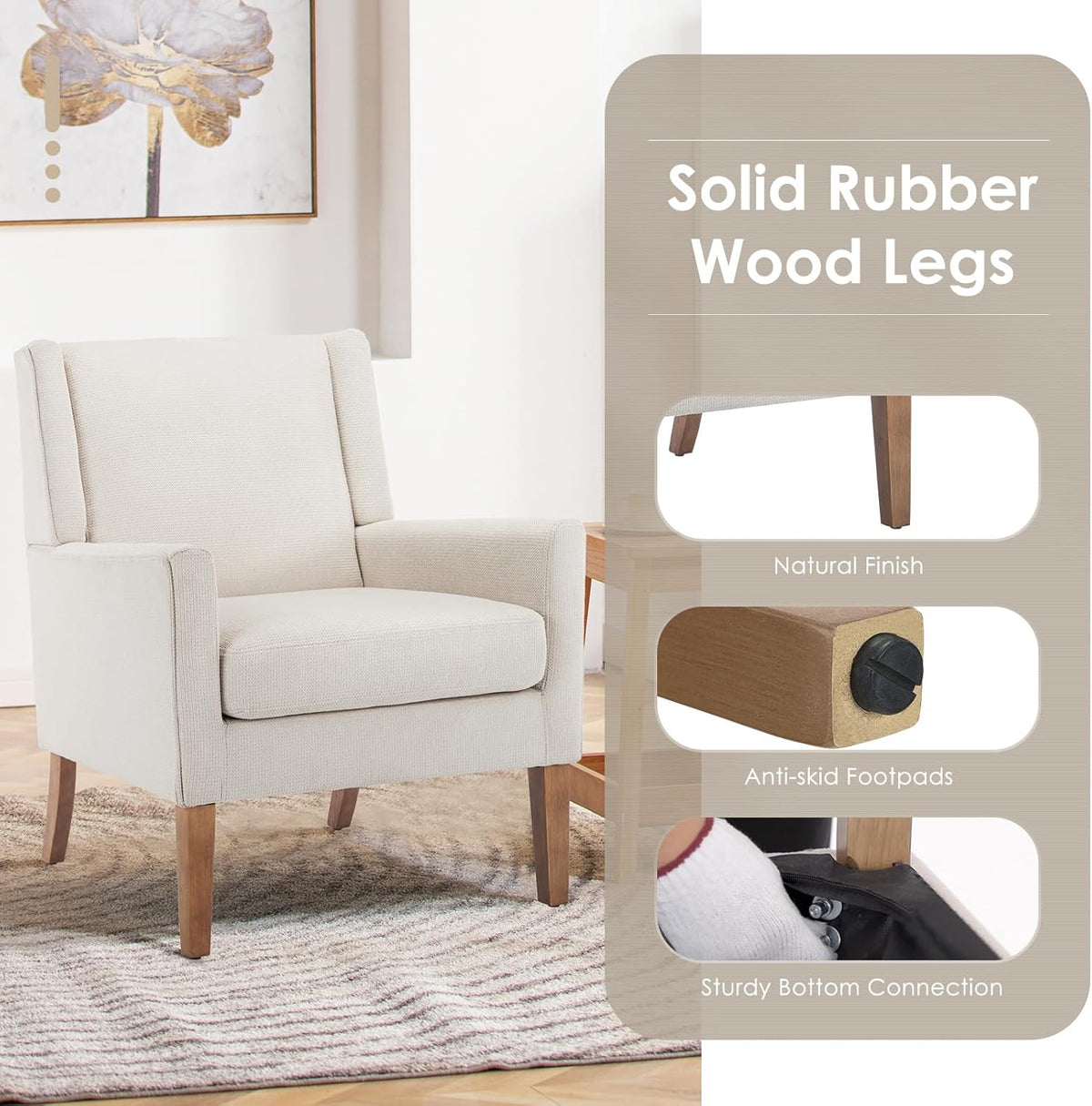 COLAMY Modern Wingback Living Room Chair Set of 2, Upholstered Fabric Accent Armchair, Single Sofa