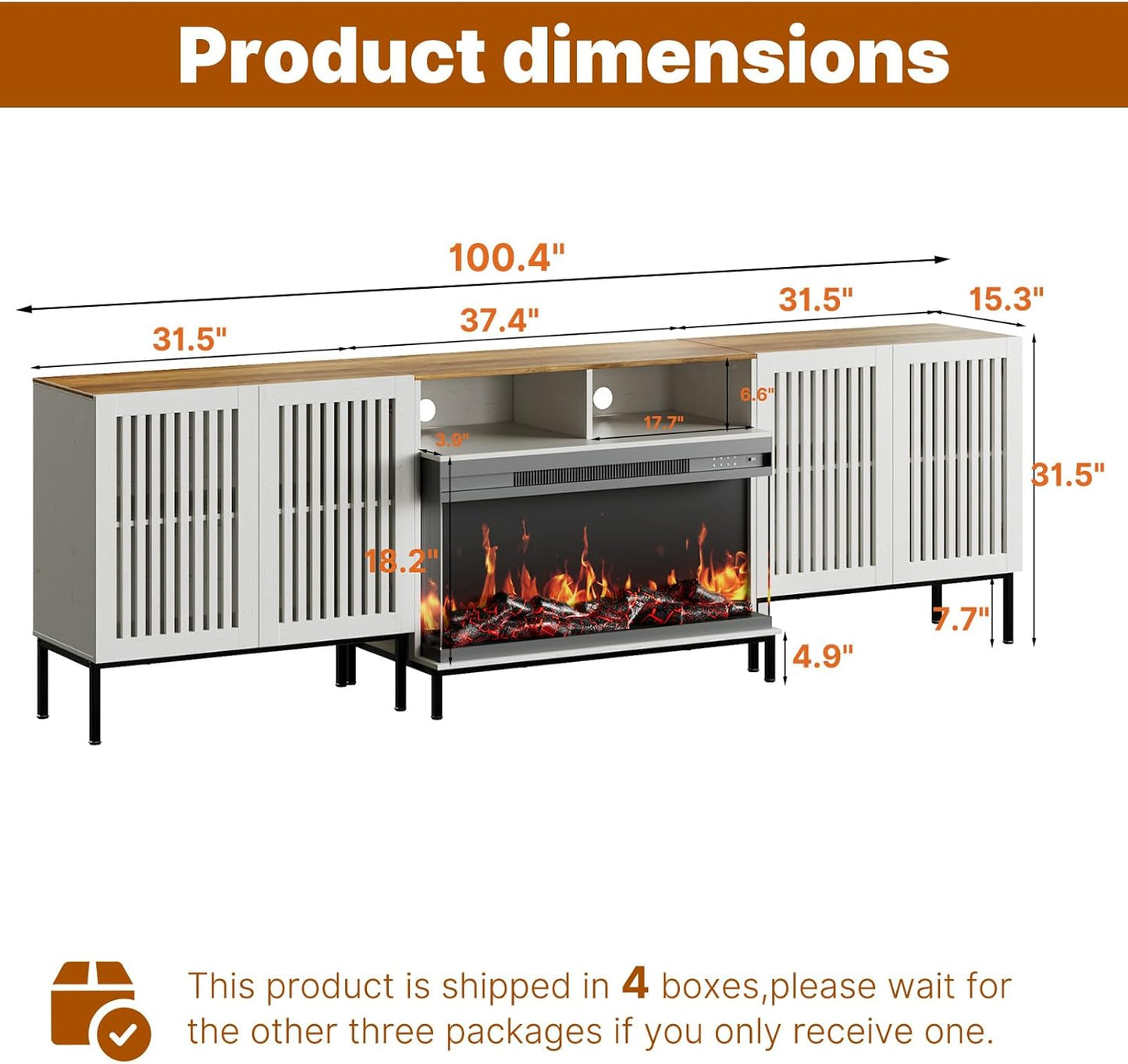 3-Sided Glass Farmhouse Fireplace TV Stand for TVs Up to 100 Inch, Entertainment Center with 36"
