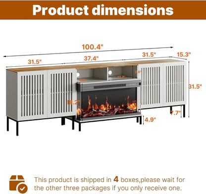3-Sided Glass Farmhouse Fireplace TV Stand for TVs Up to 100 Inch, Entertainment Center with 36"