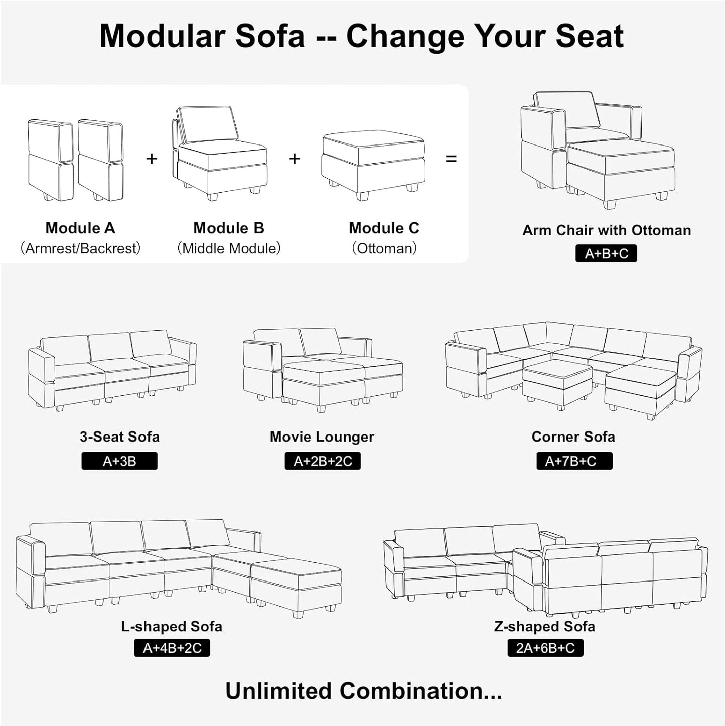 Belffin Modular Sofa Armrest Backrest Module for Modular Sectional Sofa Couch Side Armrest