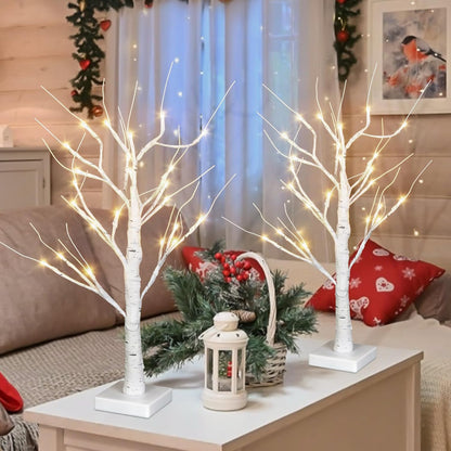 Christmas Decorations Indoor,2 Pack 2 FT White Lighted Birch Tree with Led Lights,Christmas Tree