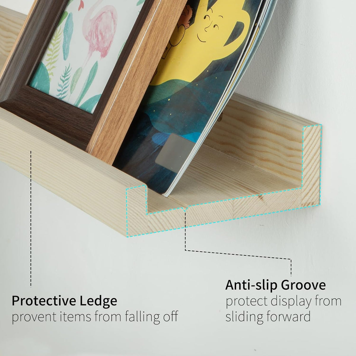 SAUMONIERES Picture Ledge Shelf Floating Book Shelves Set of 2 Wall Mounted Solid Wood for Bedroom
