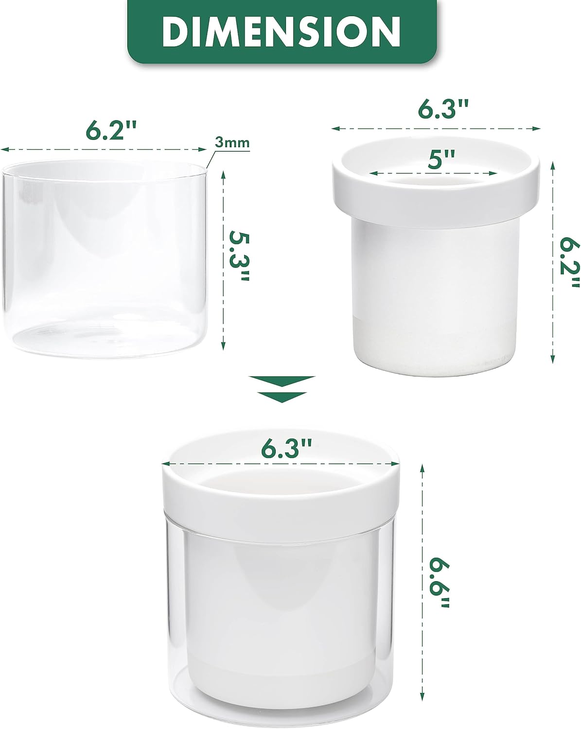 Phoenix Vine 6 Inch Self Watering Planter, White Terracotta Clay Pot with Glass Reservoir for