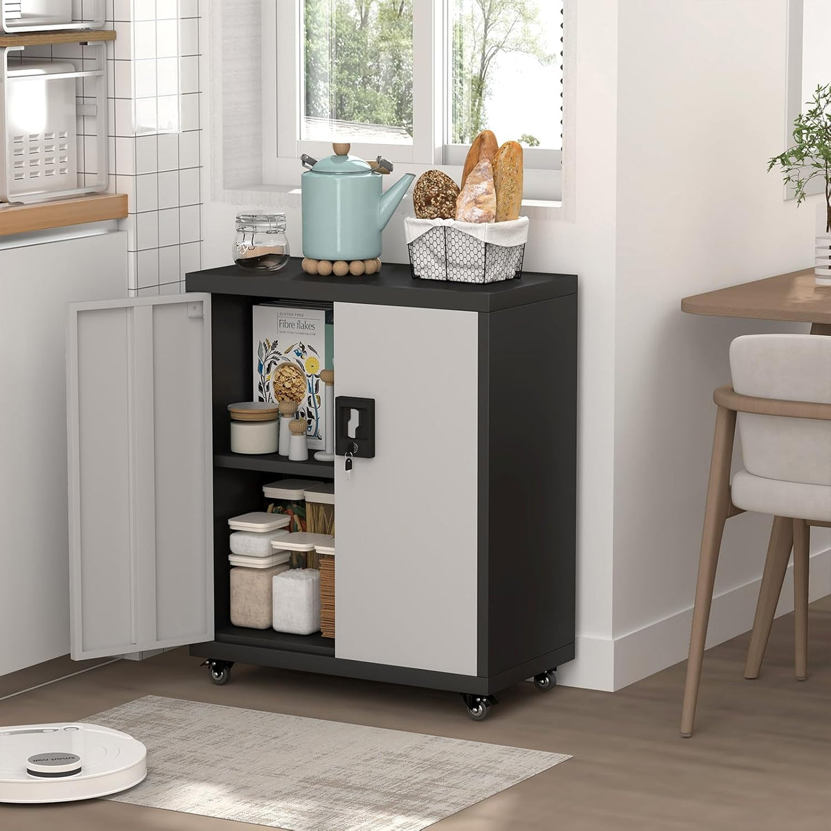 Locking Storage Cabinet,Steel Garage Cabinet with Wheels,Utility Tool Cabinet1 for Garage,Home