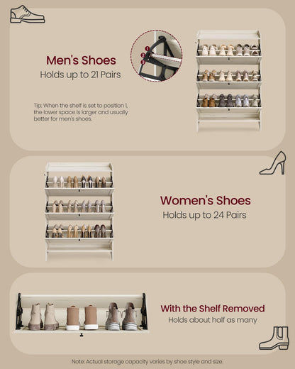 VASAGLE Shoe Storage Cabinet Organizer with 3 Flip Drawers, Freestanding Narrow Shoe Rack Cabinet