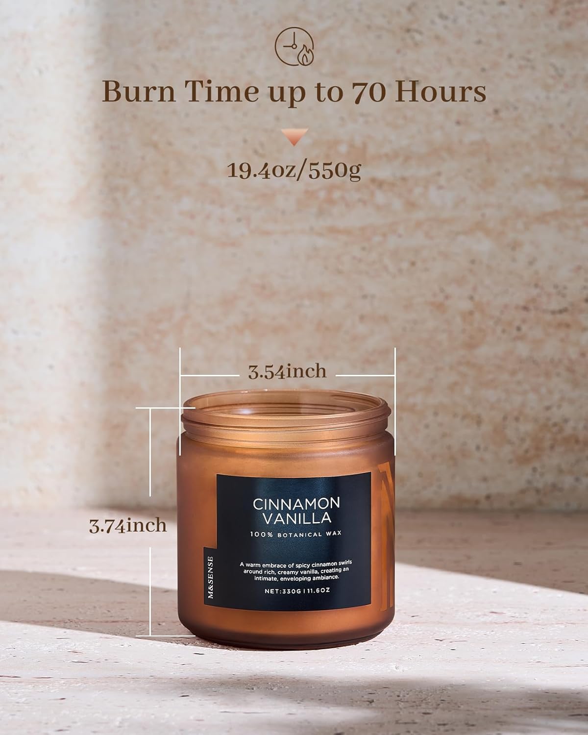 M&SENSE Cinnamon Vanilla Fall Scented Candles for Home, Natural Soy Wax 11.6oz 70 Hours Large Long