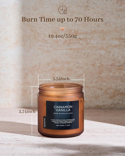 M&SENSE Cinnamon Vanilla Fall Scented Candles for Home, Natural Soy Wax 11.6oz 70 Hours Large Long