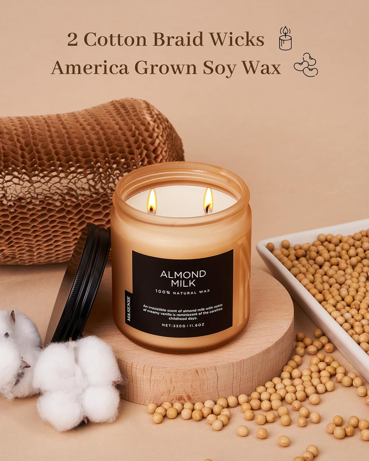 M&SENSE Creamy Vanilla Scented Candle, 11.6oz Clean Non Toxic Home Sweet Scent 70 Hours Burn Time