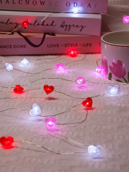 Red Pink White Heart Fairy Lights Battery Operated for Valentines Decor, 10FT 30 LED Battery String