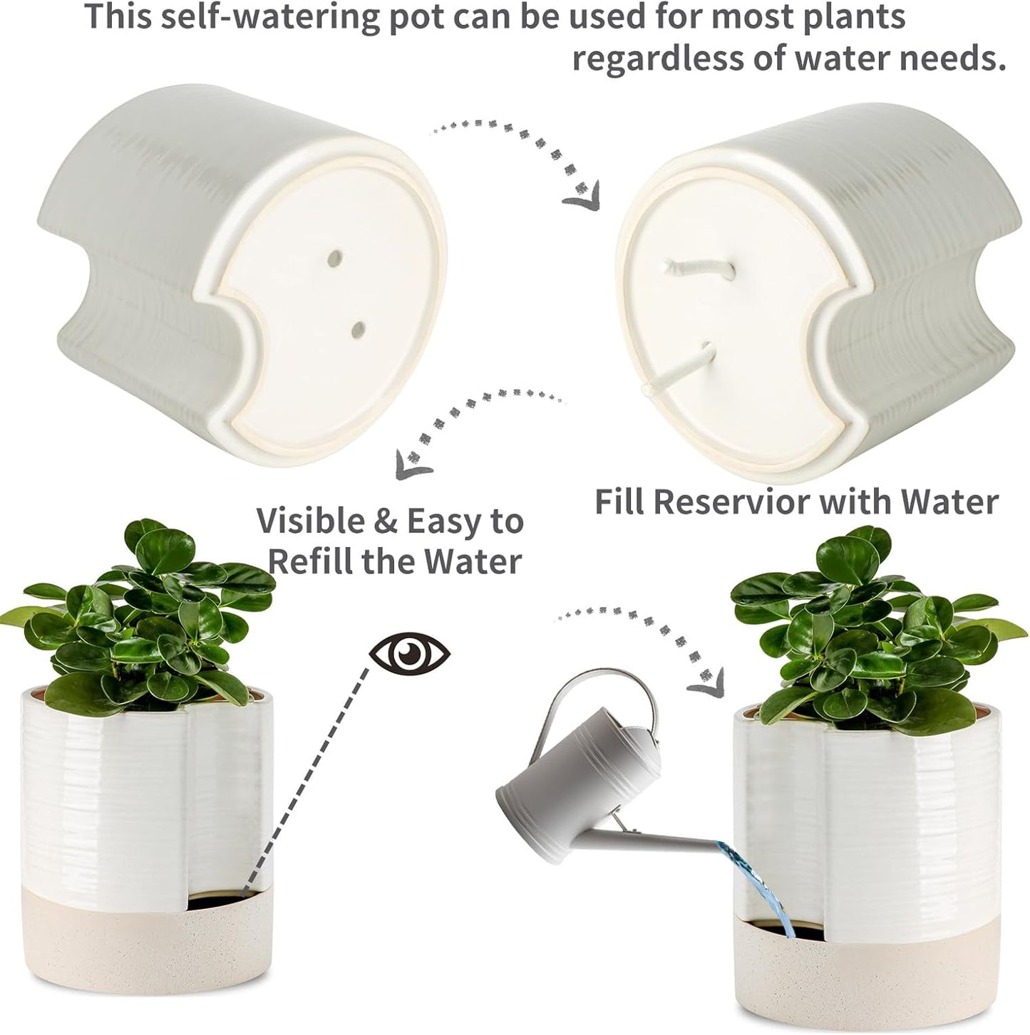 Nihow Self Watering Plant Pot: 8 Inch Ceramic Planter with Drainage Hole & Water Storage Plus for