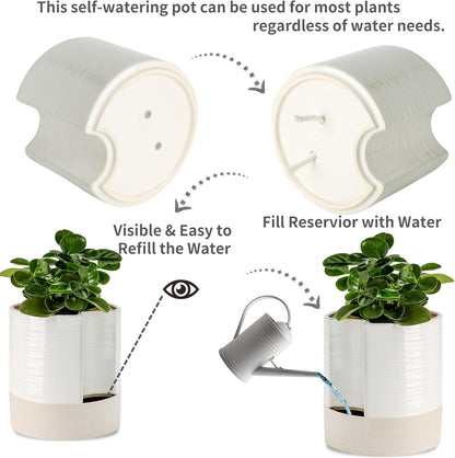 Nihow Self Watering Plant Pot: 8 Inch Ceramic Planter with Drainage Hole & Water Storage Plus for