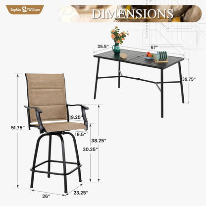 Sophia & William Outdoor Bar Set, Patio Bar Table and Chairs Set, Bar Height Patio Set - 4 x Swivel
