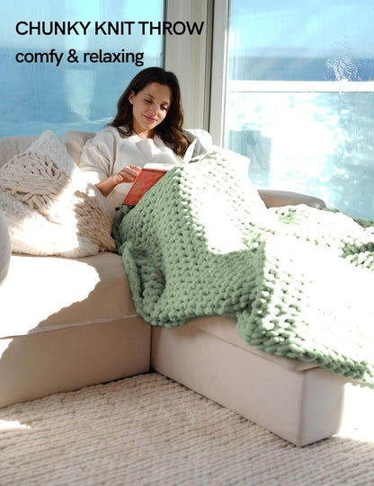 YnM Chunky Throw Blanket, Medium-Weight, Hand Knitted with Chenille Yarn, Skin Friendly, Ventilated