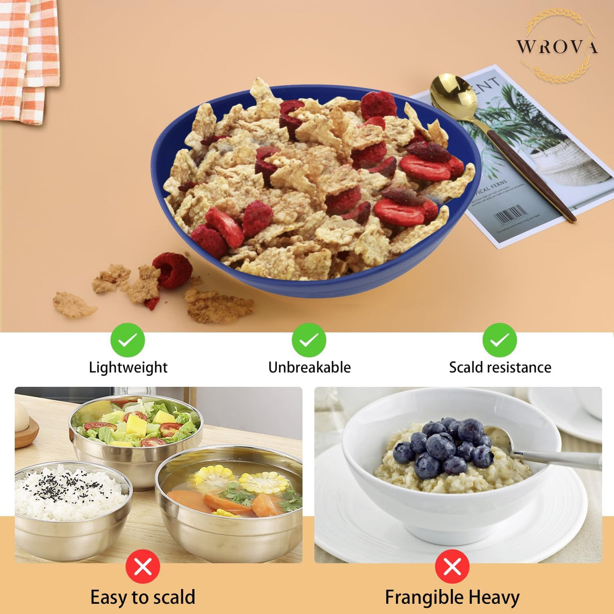 65oz Large Salad Bowls Deep Blue - Wheat Straw Serving Bowls Set of 4 - Unbreakable Serving Bowls