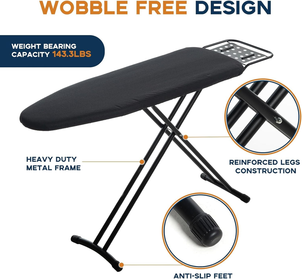 Ironing Board Full Size, RAINHOL 54"x13" Heavy Duty Compact Ironing Board with Iron Rest, Heat