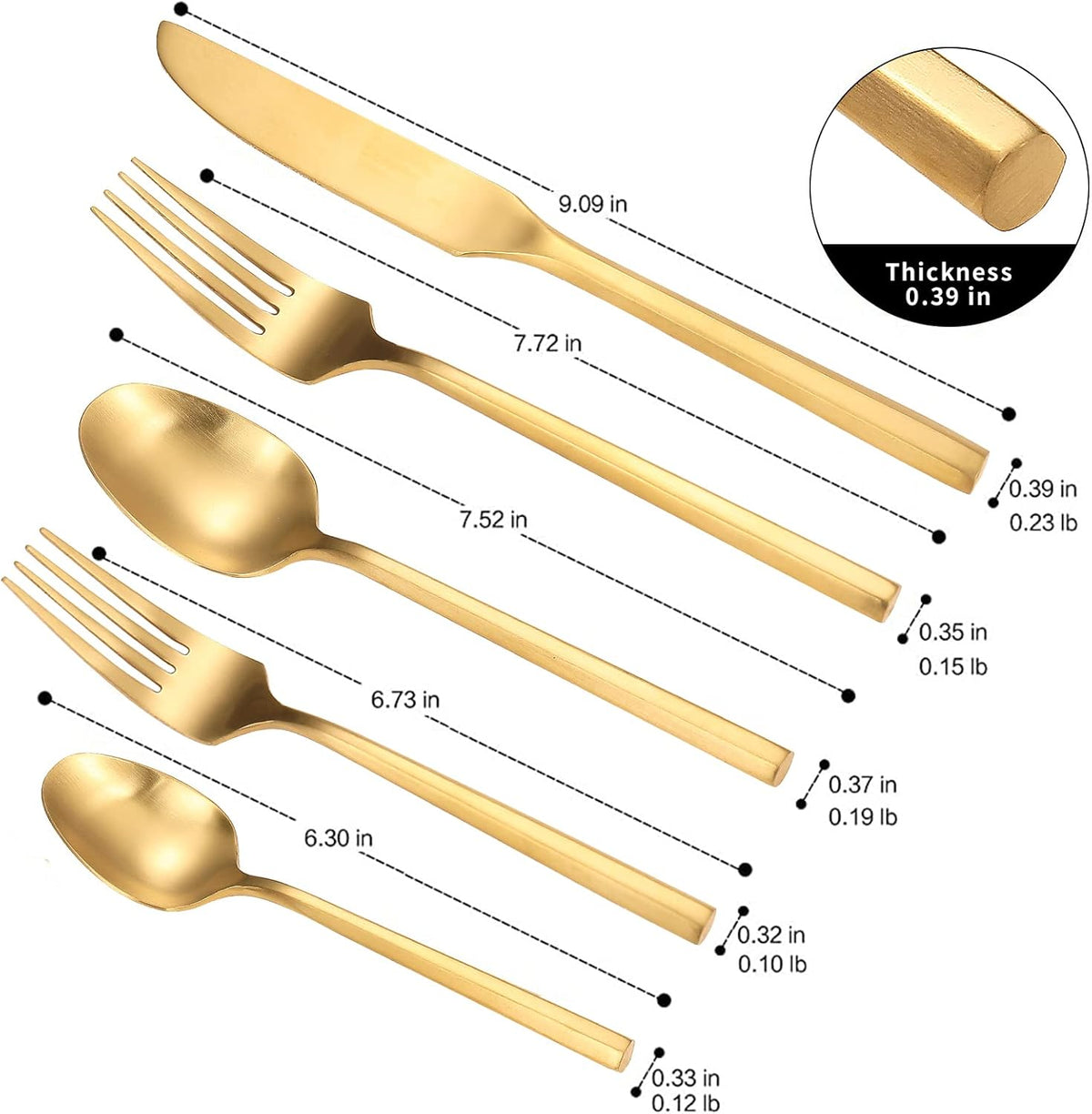 Matte Silverware Set Gold Flatware Set with Hexagon Handle 20 Pieces 18/0 Stainless Steel Cutlery