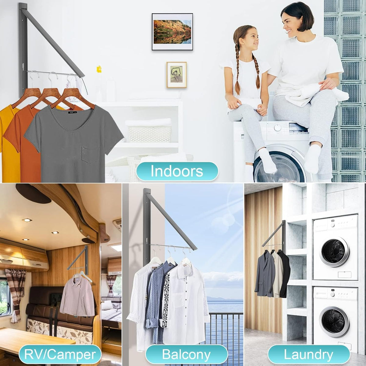 Retractable Clothes Drying Rack,Space Saver Wall Mounted Folding Hanger for Laundry Room, Closet