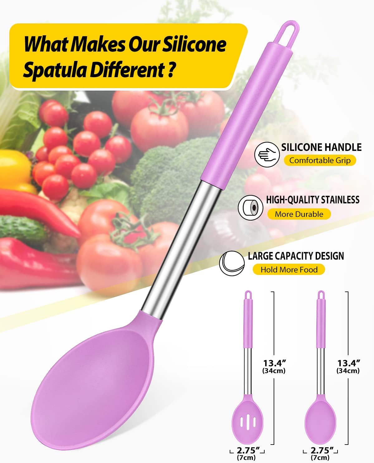 Pack of 2 Large Silicone Cooking Spoons,Non Stick Solid Basting Spoon,Heat-Resistant Kitchen