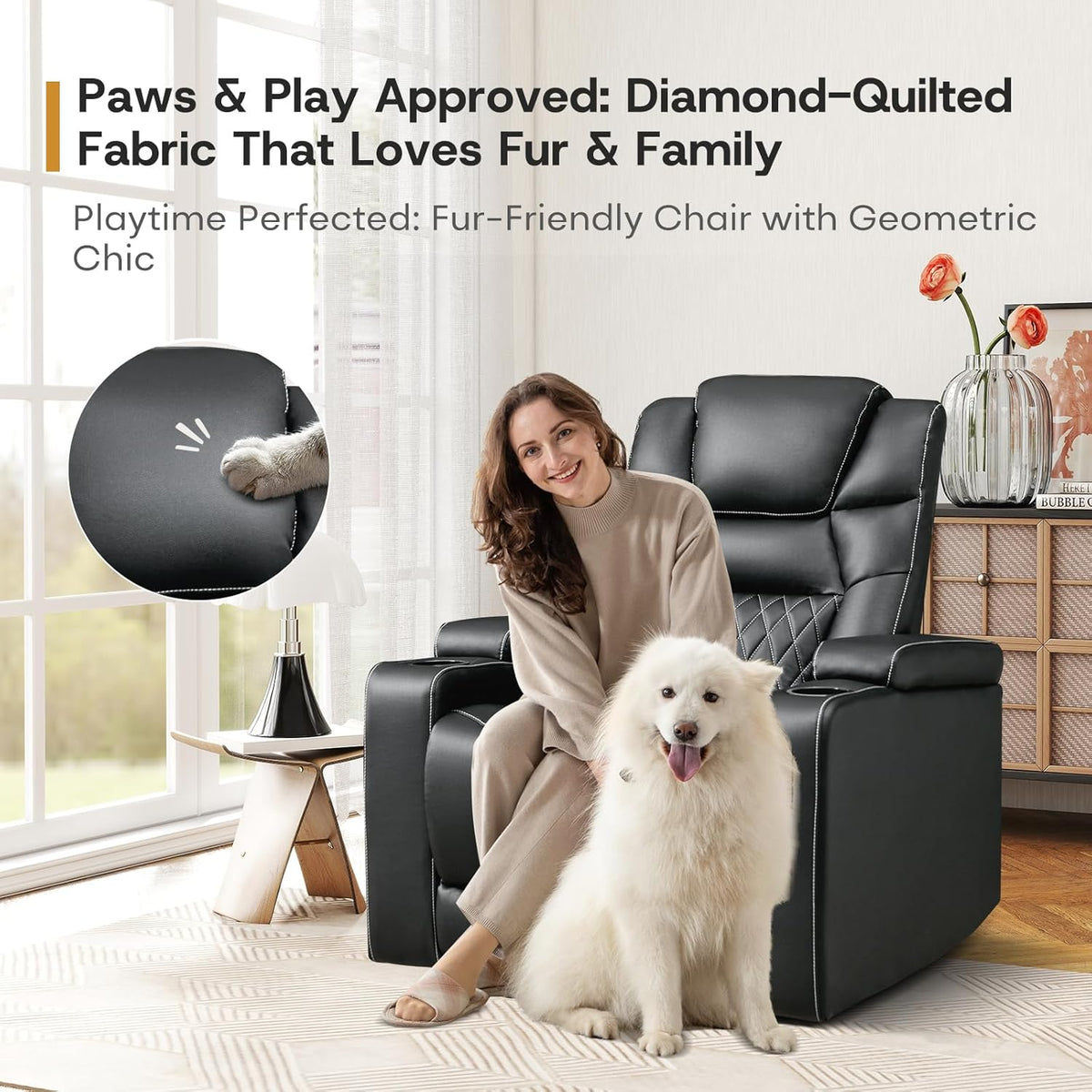 ANJ Power Recliner Chair with USB Port, Electric PU Leather Home Theater Seating for Living Room