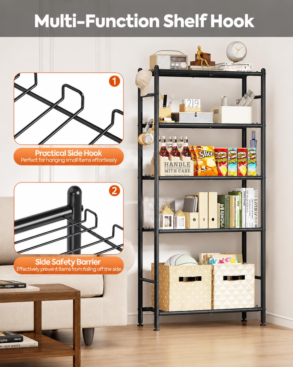 APEXCHASER Metal Storage Shelves 5-Tier, Wire Shelving Unit for Kitchen