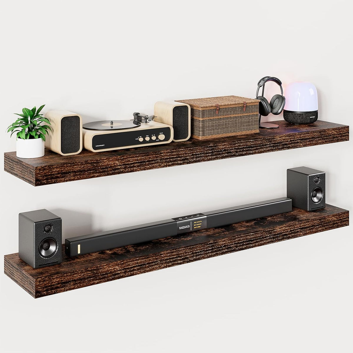Heimlove 55 Inch Long Floating Shelves for Wall,9.3" Deep Rustic Brown Floating Shelf Set of
