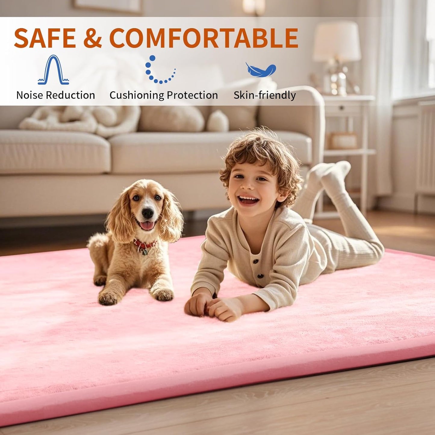 ACOMOPACK Baby Play Mat for Floor,1.3" Thick Memory Foam Area Rug for Living Room,Soft Velvet