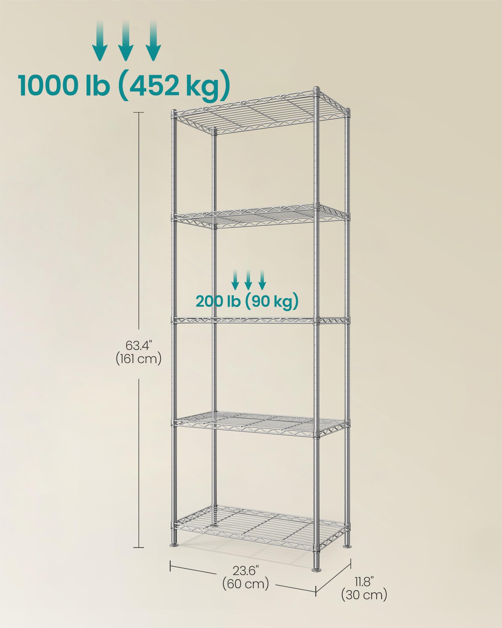 SONGMICS Storage Shelf, Metal Wire Shelving Unit, Adjustable Shelves, for Garage, Bedroom, Living